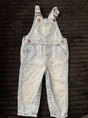 OshKosh B'gosh Light Blue Denim Heart Patches Kids One-Piece Overalls